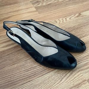 Bruno Magli low sling back black leather 1.5”‎ heels size 6.5 AA
